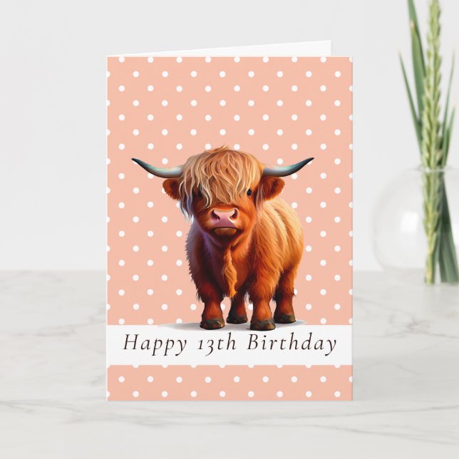 HAPPY BIRTHDAY LONG HAIR BROWN COW CARD KARTE (Vorderseite)
