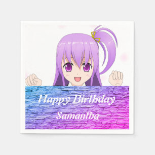 Happy Birthday lustig pink lila Anime Kawaii Girl Serviette