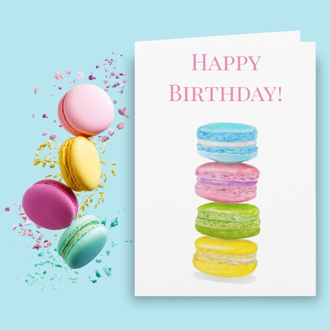 Happy Birthday Macaroons Color Pencil Zeichnend Karte (Artistic Indulgence: Sweeten Their Birthday with a Macaroon Masterpiece!)