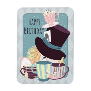 Happy Birthday Mad Hatter Tee Party Postkarte Magnet