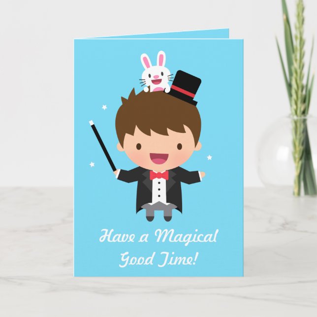 Happy Birthday Magician Boy Magic Bunny Trick Karte (Vorderseite)