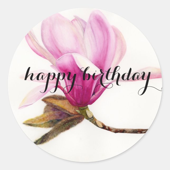 Happy Birthday: Magnolia Flower Runder Aufkleber (Vorderseite)
