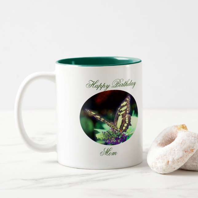 Happy Birthday Mama Butterfly Zweifarbige Tasse (Mit Donut)