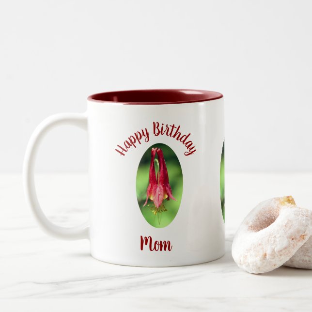 Happy Birthday Mama Columbine Blume Zweifarbige Tasse (Mit Donut)