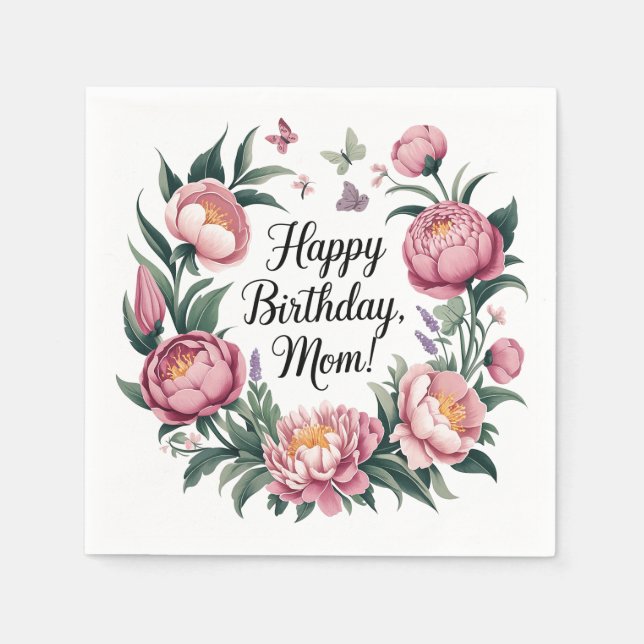 Happy Birthday Mama Floral Design Serviette (Vorderseite)