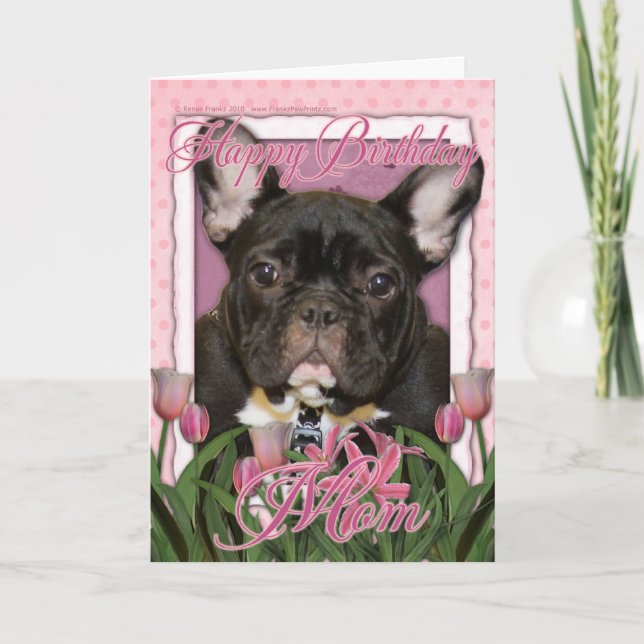Happy Birthday Mama - French Bulldog - Aquamarin Karte (Vorderseite)