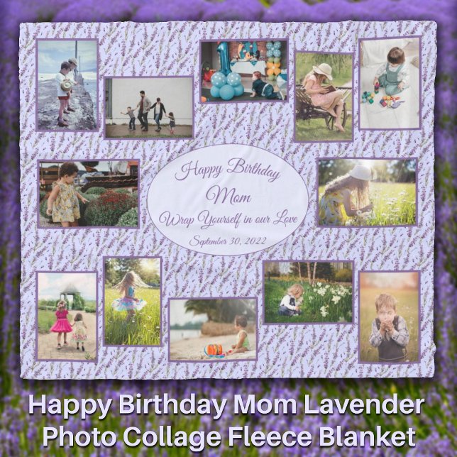 Happy Birthday Mama Lavender Foto Collage Fleecedecke (Happy Birthday Mom Lavender Photo Collage Fleece Blanket - Personalize for Grandmother Sister Aunt)