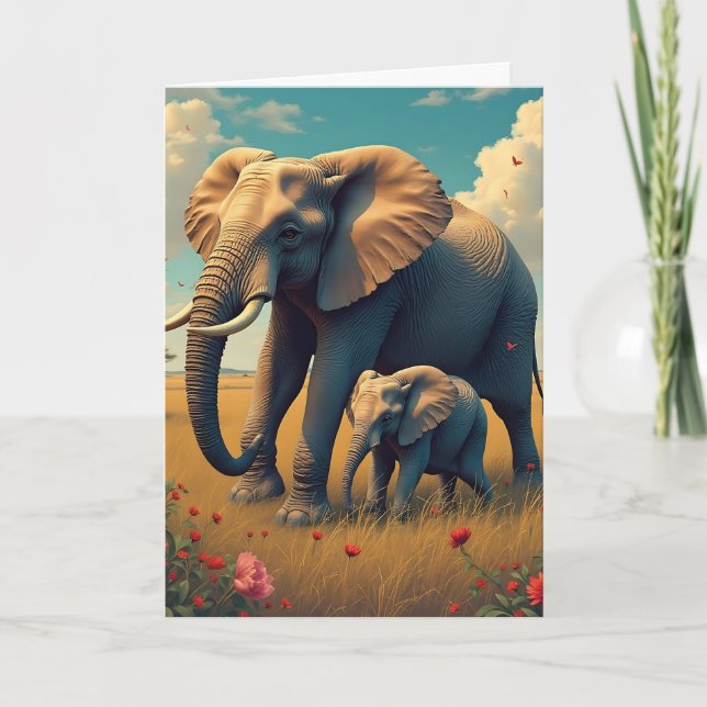 Happy Birthday Mama | Mama und Baby Elephant Karte (Vorderseite)