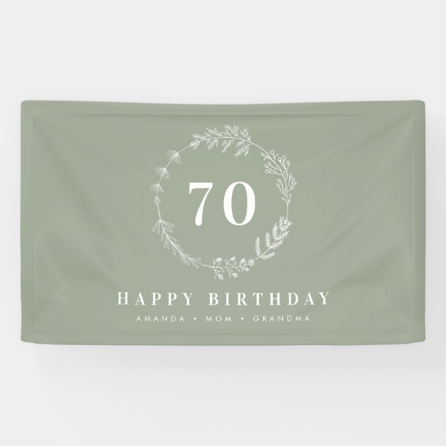 Happy Birthday Mama Oma Sage Green Foliage Banner (Horizontal)