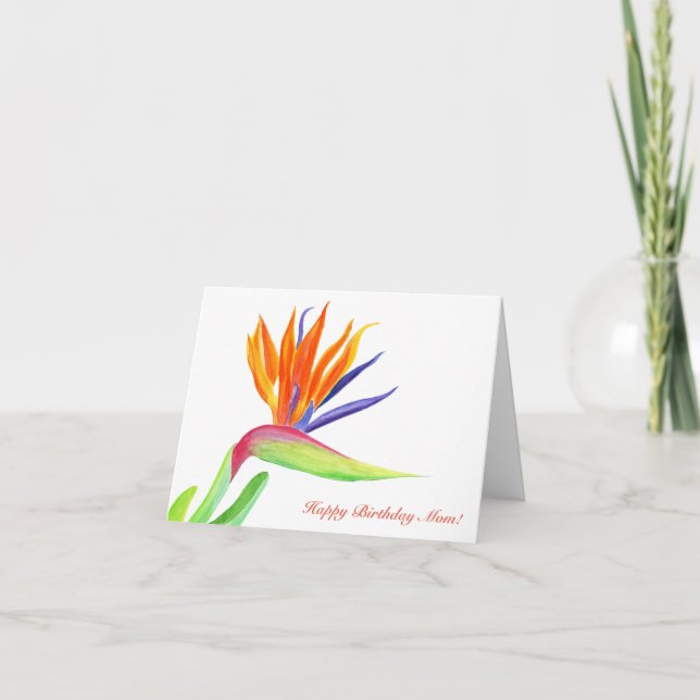 Happy Birthday Mama Watercolor Bird of Paradise Karte (Vorderseite)