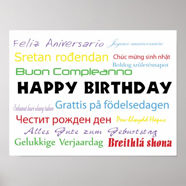 Happy Birthday many Languages Colorful Typografy Poster (Vorne)
