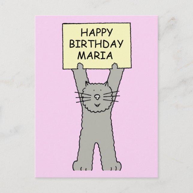 Happy Birthday Maria Cartoon Cat Postkarte (Vorderseite)