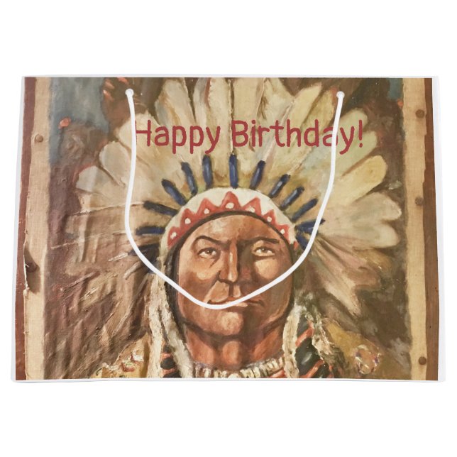 Happy Birthday Masculine Sitting Bull Große Geschenktüte (Vorderseite)