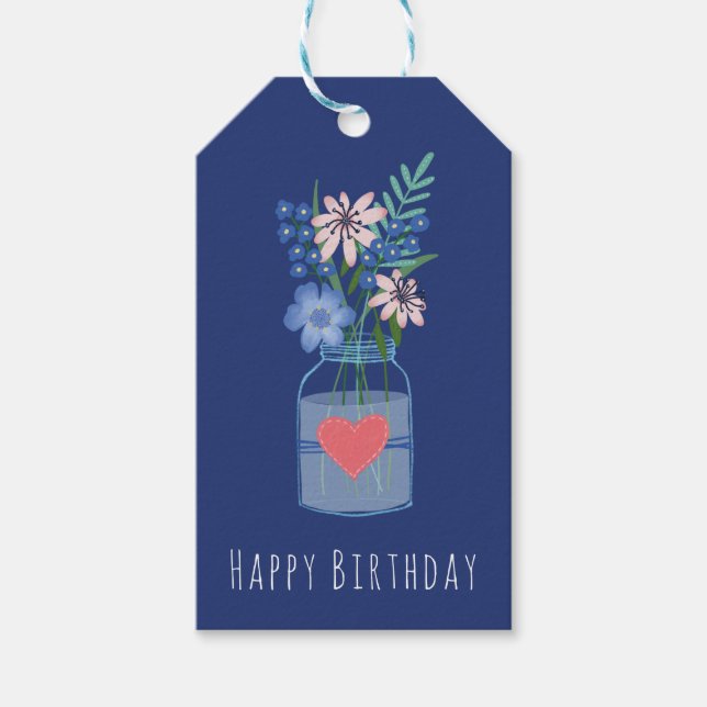 Happy Birthday Masons Jar Floral Geschenkanhänger (Vorderseite)