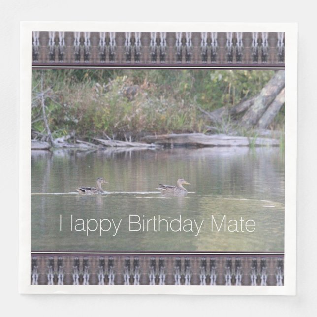 Happy Birthday Mate Designer Duck Paper Napkins Serviette (Vorderseite)