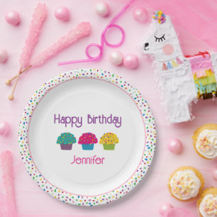 Happy Birthday Mattiert Cupcakes Regenbogen Sprink Pappteller