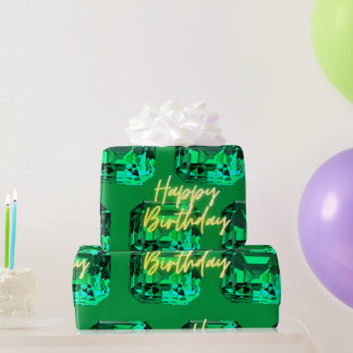 Happy Birthday May Birthstone Emerald Geschenkpapier