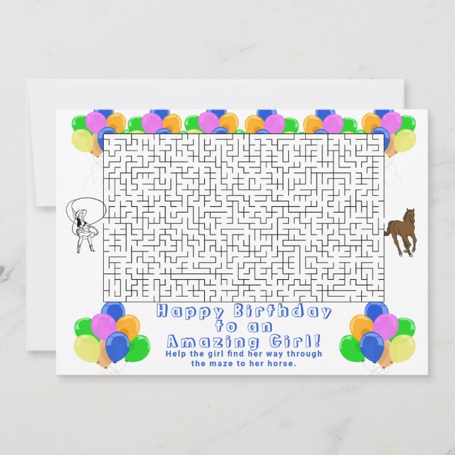 Happy Birthday Maze Cowgirl und Horse White Einladung (Vorderseite)