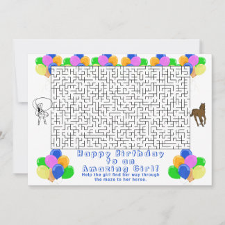 Happy Birthday Maze Cowgirl und Horse White Einladung