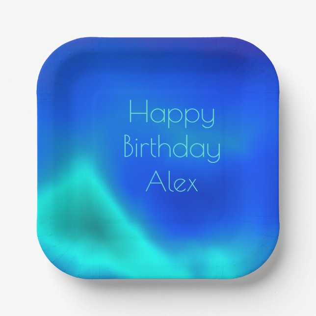 "Happy Birthday" Meeresgrün und blaues Papierschil Pappteller (Vorderseite)