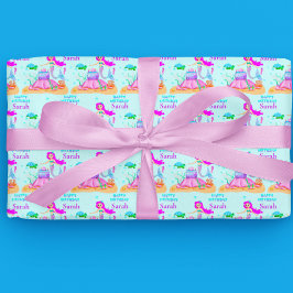 Happy Birthday Meerjungfrau mit Meeresschildkröte  Geschenkpapier