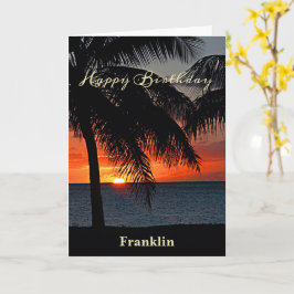 Happy Birthday Men Sunset Ocean Palmen Bäume Karte