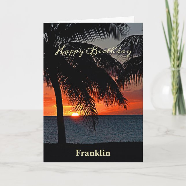 Happy Birthday Men Sunset Ocean Tropical Trees Karte (Vorderseite)
