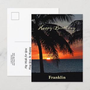 Happy Birthday Men Sunset Ocean Tropical Trees Postkarte
