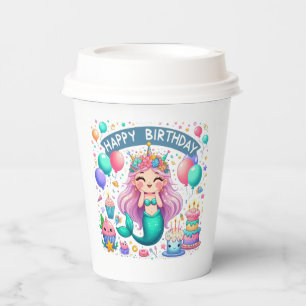 Happy Birthday Mermaid Paper Cups Pappbecher