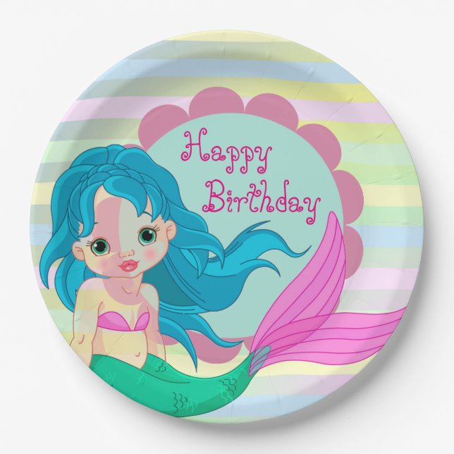 Happy Birthday Mermaid Pappteller (Vorderseite)