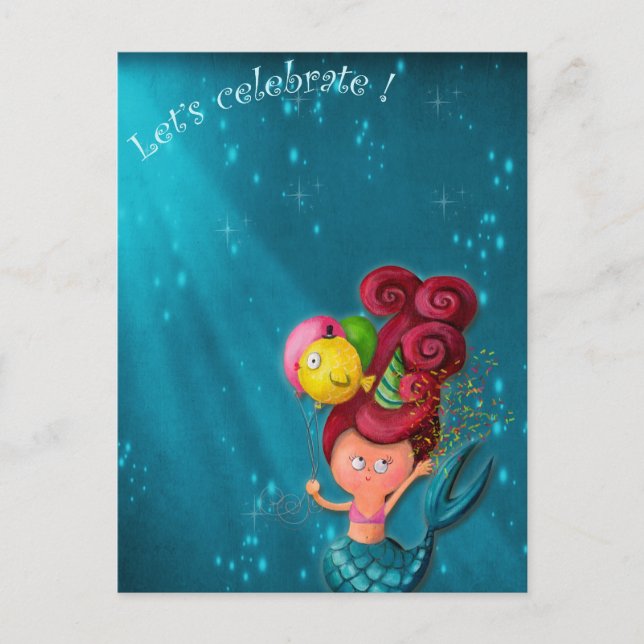 Happy Birthday Mermaid Postkarte (Vorderseite)