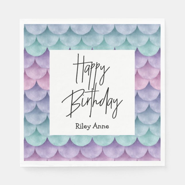 Happy Birthday Mermaid Schuppen Napkin Serviette (Vorderseite)