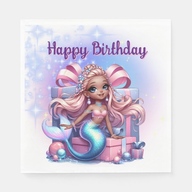 Happy Birthday Mermaid  Serviette (Vorderseite)