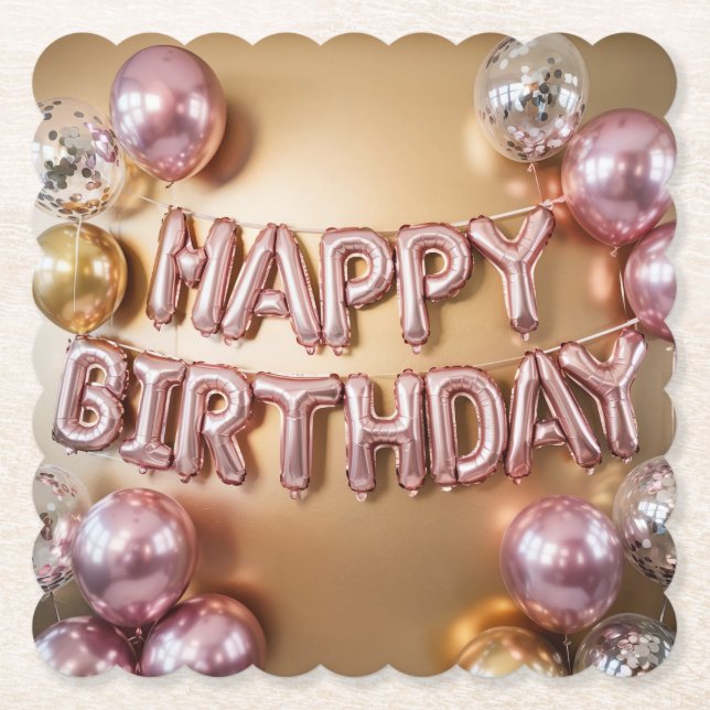 Happy Birthday Metallic Balloons Untersetzer Set (Vorderseite)