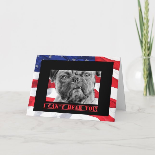 Happy Birthday Military Soldier U.S. Flag und Mops Karte (Vorderseite)