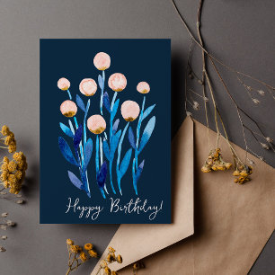 Happy Birthday minimale Aquarell-Blume Karte