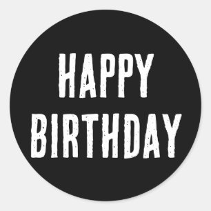 Happy Birthday Minimalistisch Schwarz-weiß Moderne Runder Aufkleber