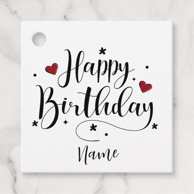 Happy Birthday Minimalistisch Typografie Kalligraf Geschenkanhänger (Vorderseite)