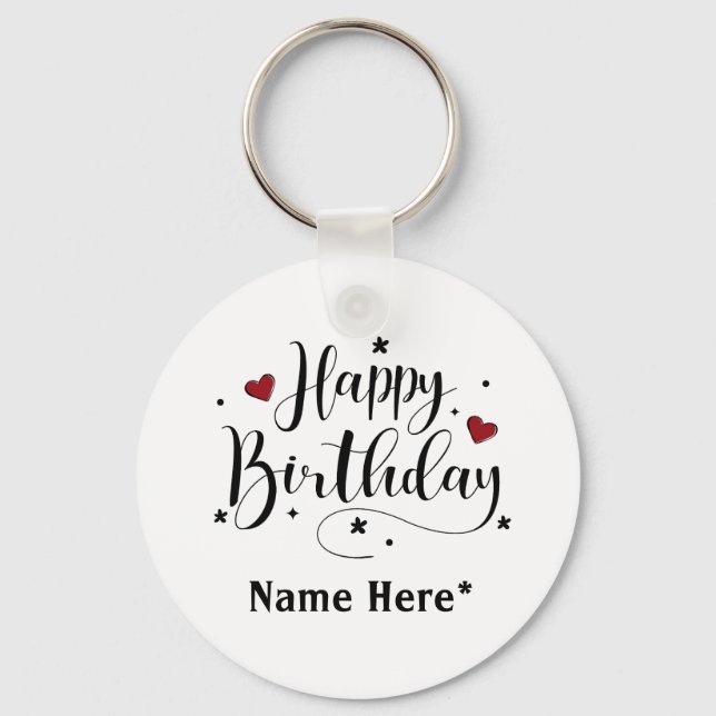 Happy Birthday Minimalistisch Typografie Kalligraf Schlüsselanhänger (Vorderseite)