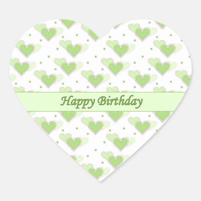 Happy Birthday Mint Green Hearts Sticker (Vorderseite)