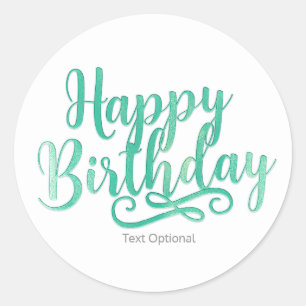 HAPPY BIRTHDAY Mintgrün und Weiß Benutzerdefiniert Runder Aufkleber