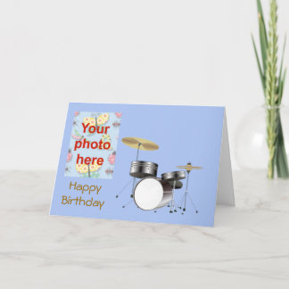 Happy Birthday mit Drum Kit hinzufügen Ihr Foto Karte