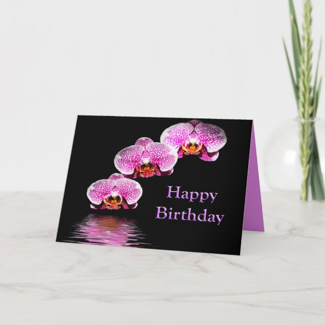 Happy Birthday mit Lila Orchideenkarte Karte (Vorderseite)