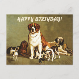 Happy Birthday mit Vintager Hunde Illustration Postkarte