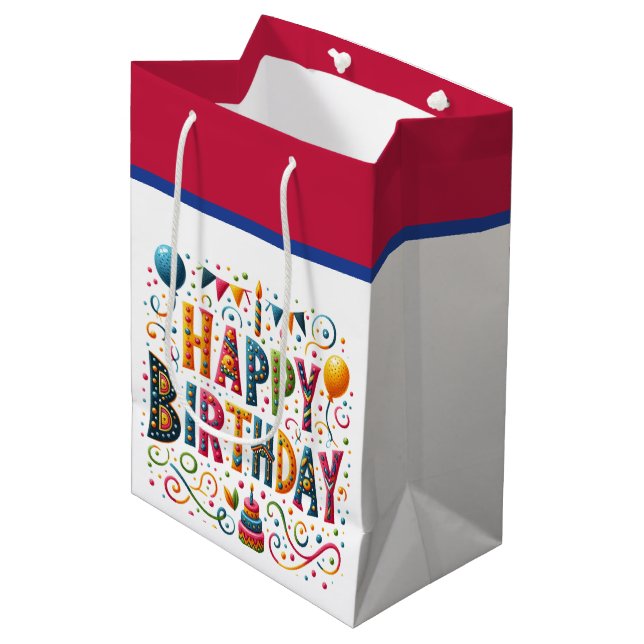 Happy Birthday Mittlere Geschenktüte (Vorderseite Schrägansicht)