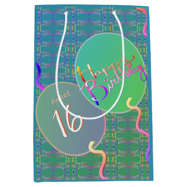 "Happy Birthday" Mittlere Geschenktüte (Vorderseite)
