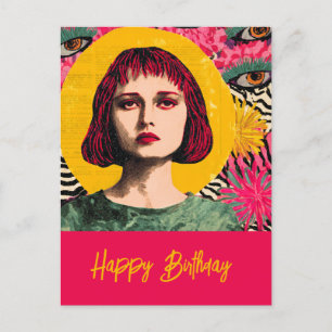 Happy Birthday Mixed Media Collage Frau Postkarte