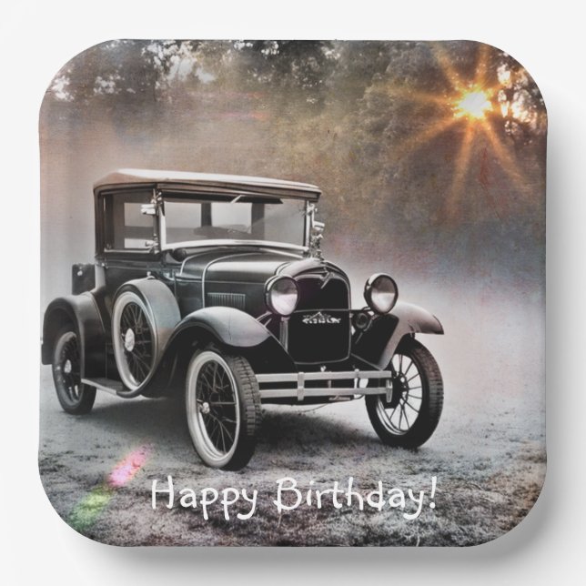 Happy Birthday Model A Car Pappteller (Vorderseite)