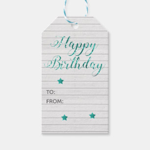 Happy Birthday Modern Calligraphy Aquamarin Bokeh Geschenkanhänger