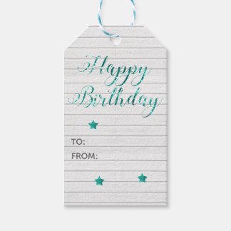 Happy Birthday Modern Calligraphy Aquamarin Bokeh Geschenkanhänger
